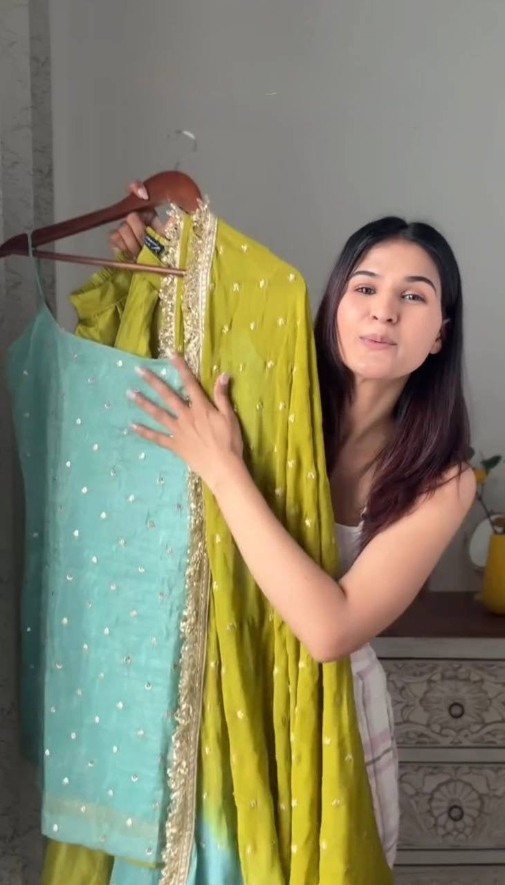 Diwali Special — Green x Turquoise Pallazo Suit