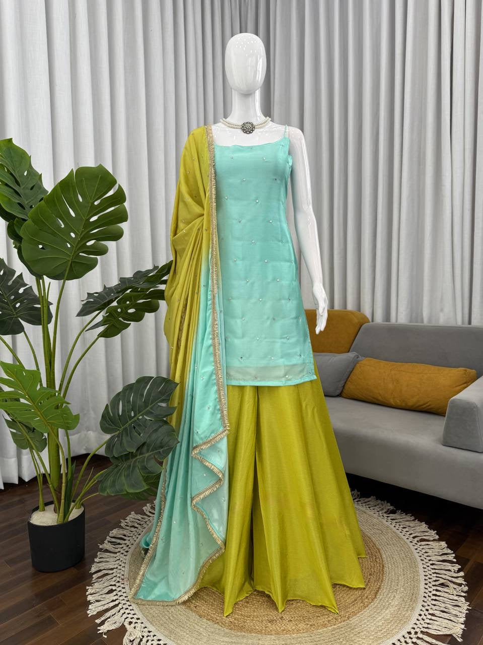 Diwali Special — Green x Turquoise Pallazo Suit