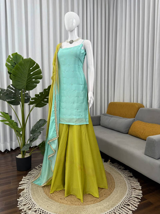 Diwali Special — Green x Turquoise Pallazo Suit