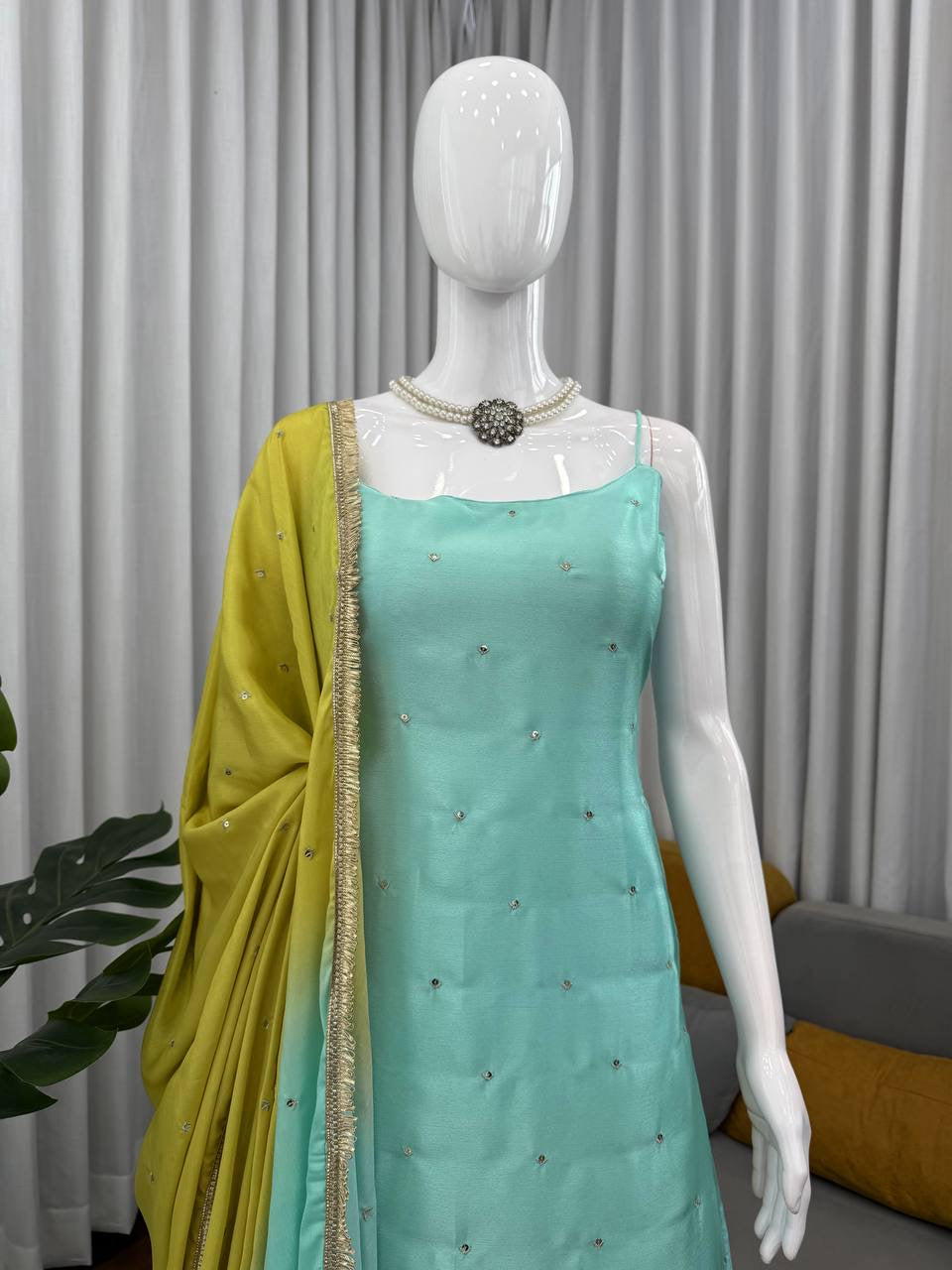 Diwali Special — Green x Turquoise Pallazo Suit