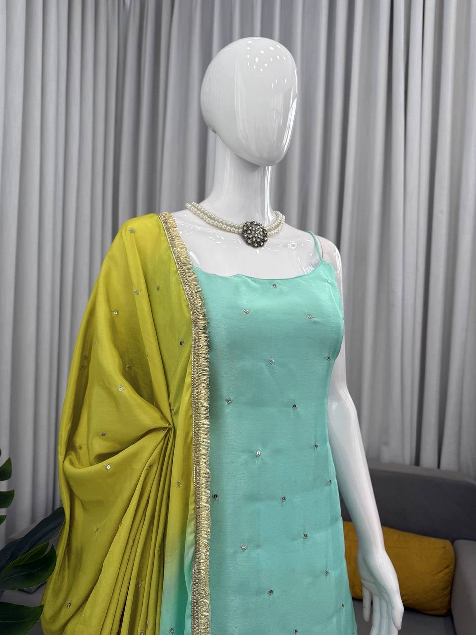 Diwali Special — Green x Turquoise Pallazo Suit