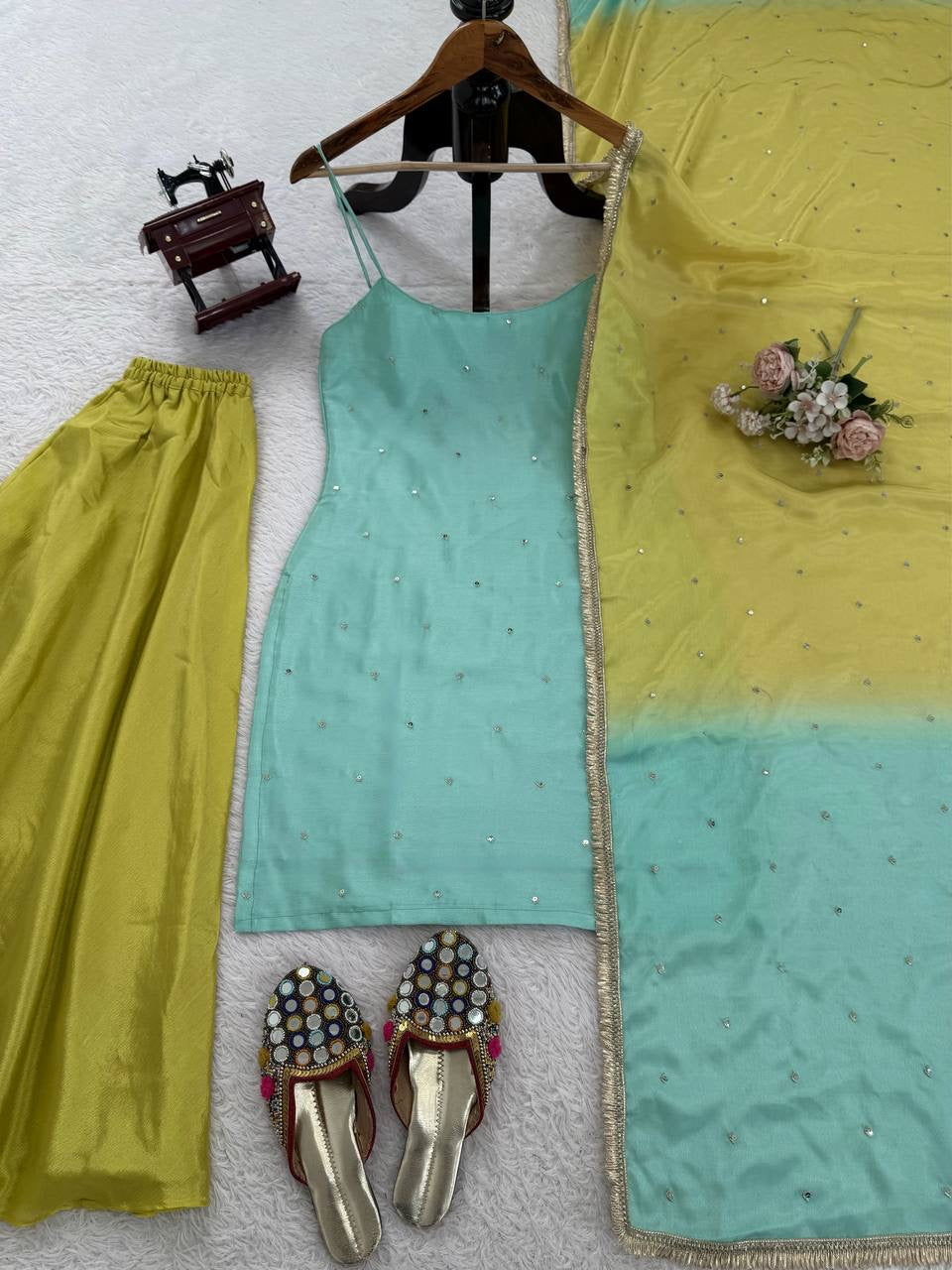 Diwali Special — Green x Turquoise Pallazo Suit