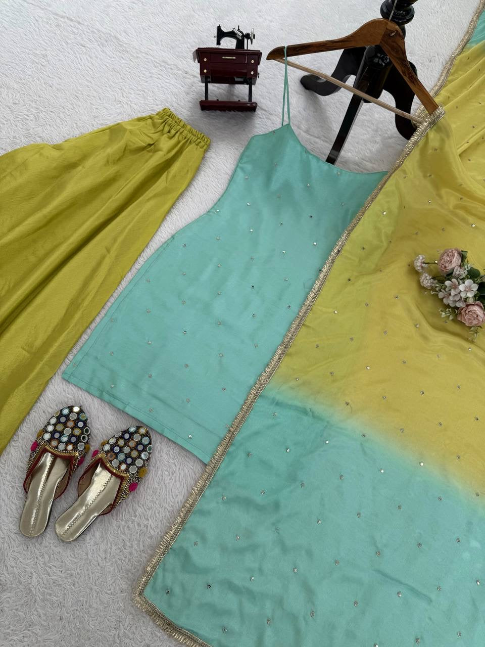 Diwali Special — Green x Turquoise Pallazo Suit