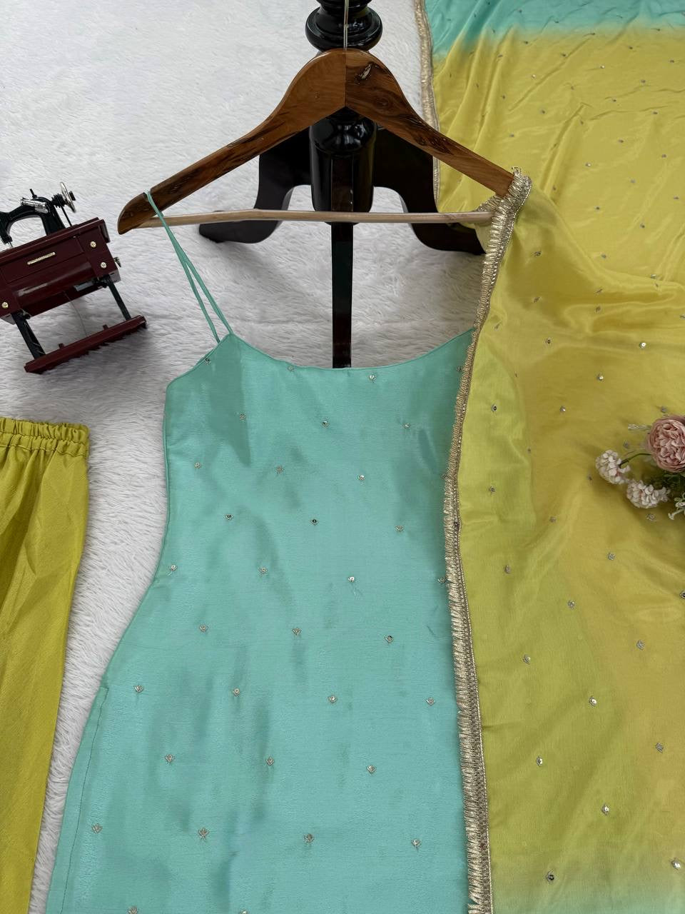 Diwali Special — Green x Turquoise Pallazo Suit