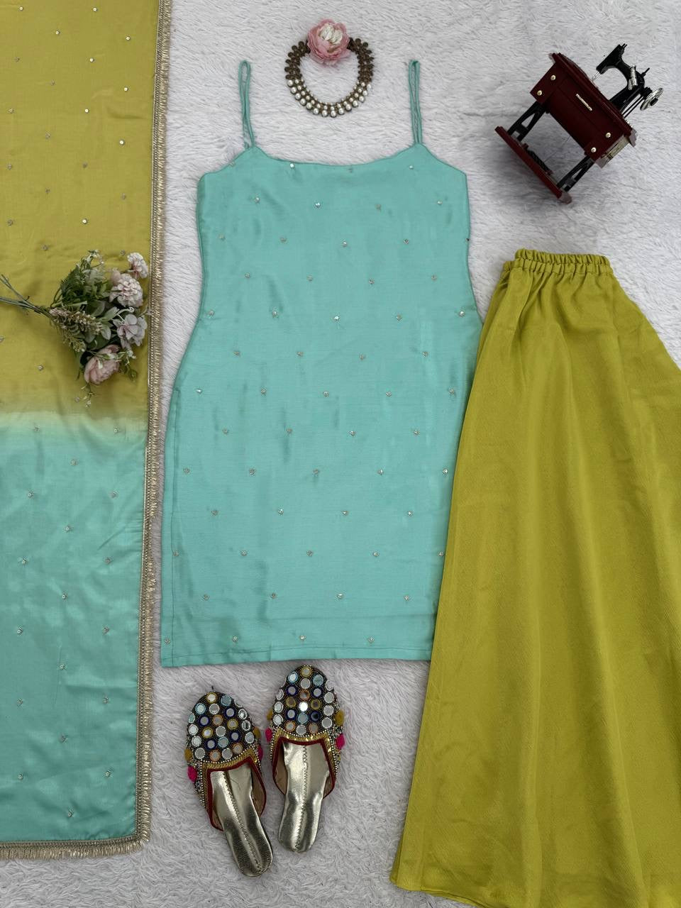 Diwali Special — Green x Turquoise Pallazo Suit