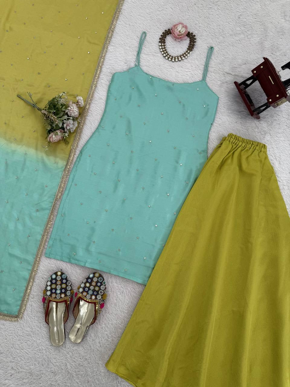 Diwali Special — Green x Turquoise Pallazo Suit