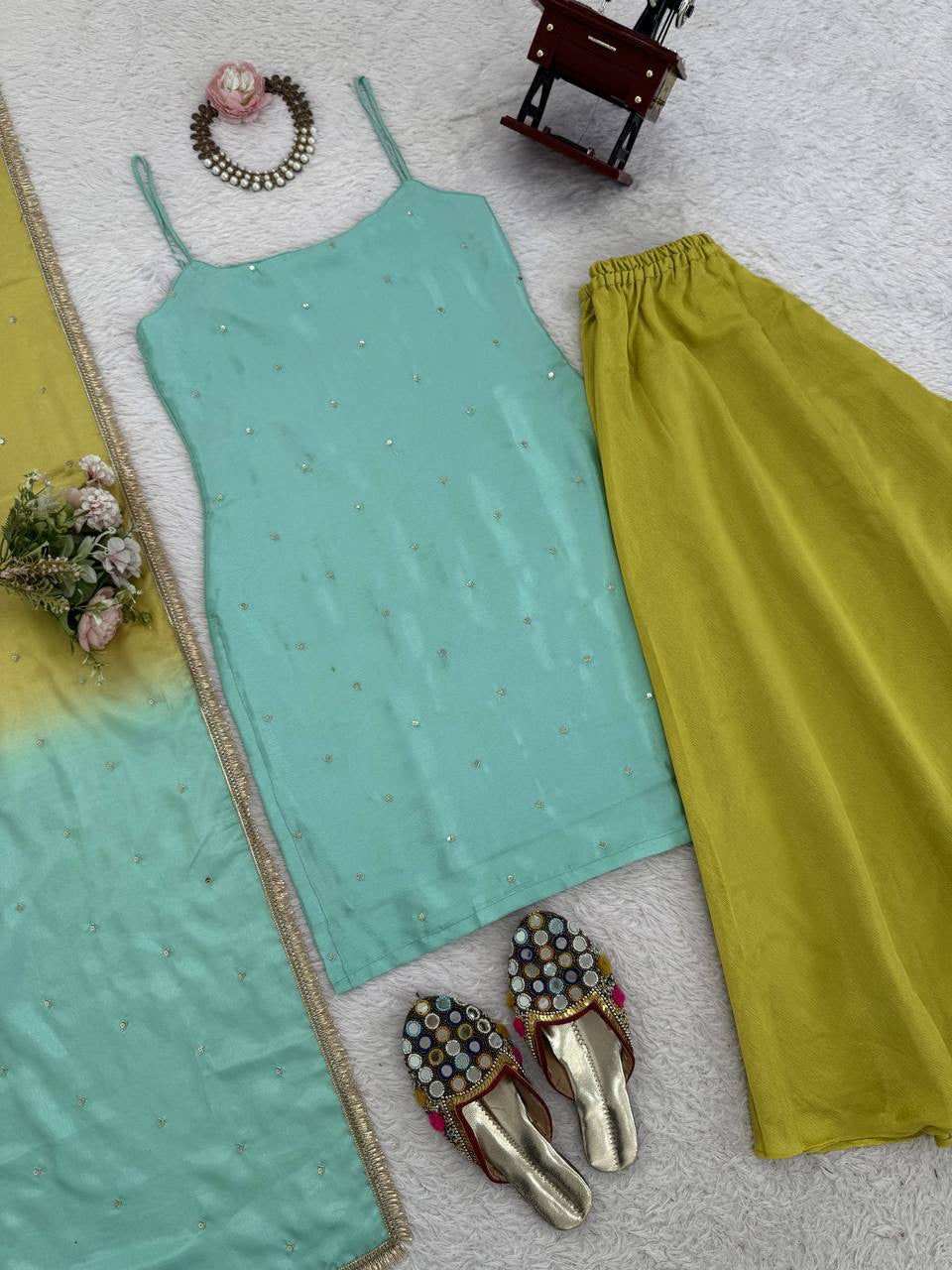 Diwali Special — Green x Turquoise Pallazo Suit