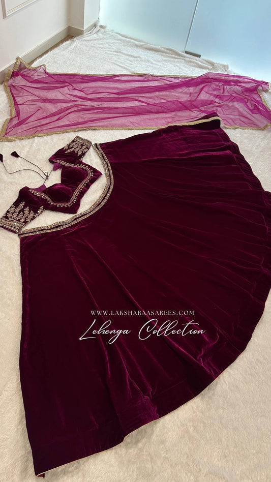 OLIVA β Purple Velvet Lehenga