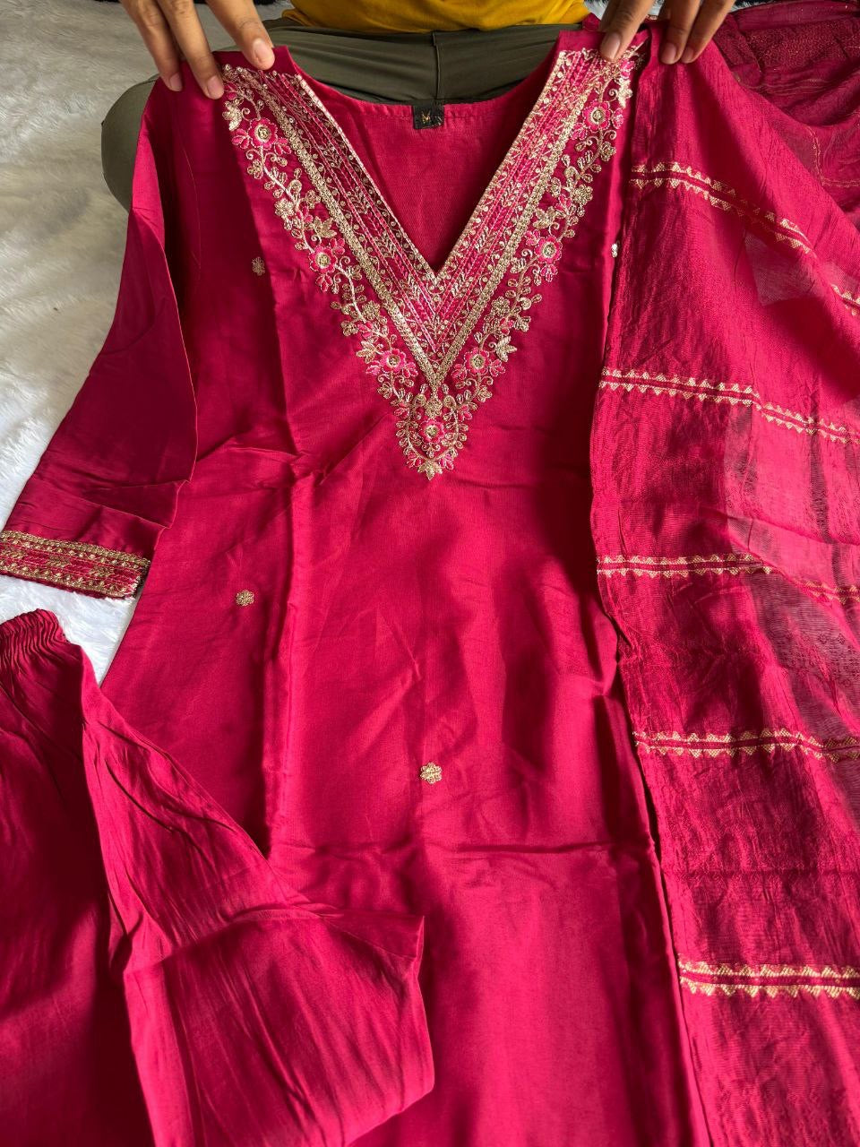 Hot Pink Floral Kurti Set