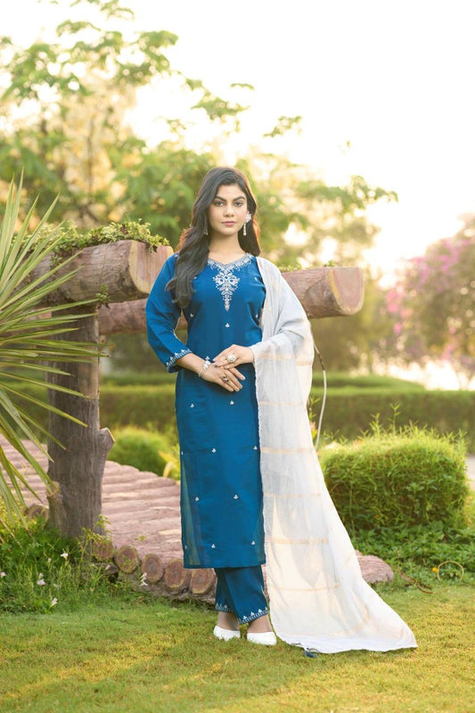 Teal Floral Kurti Set