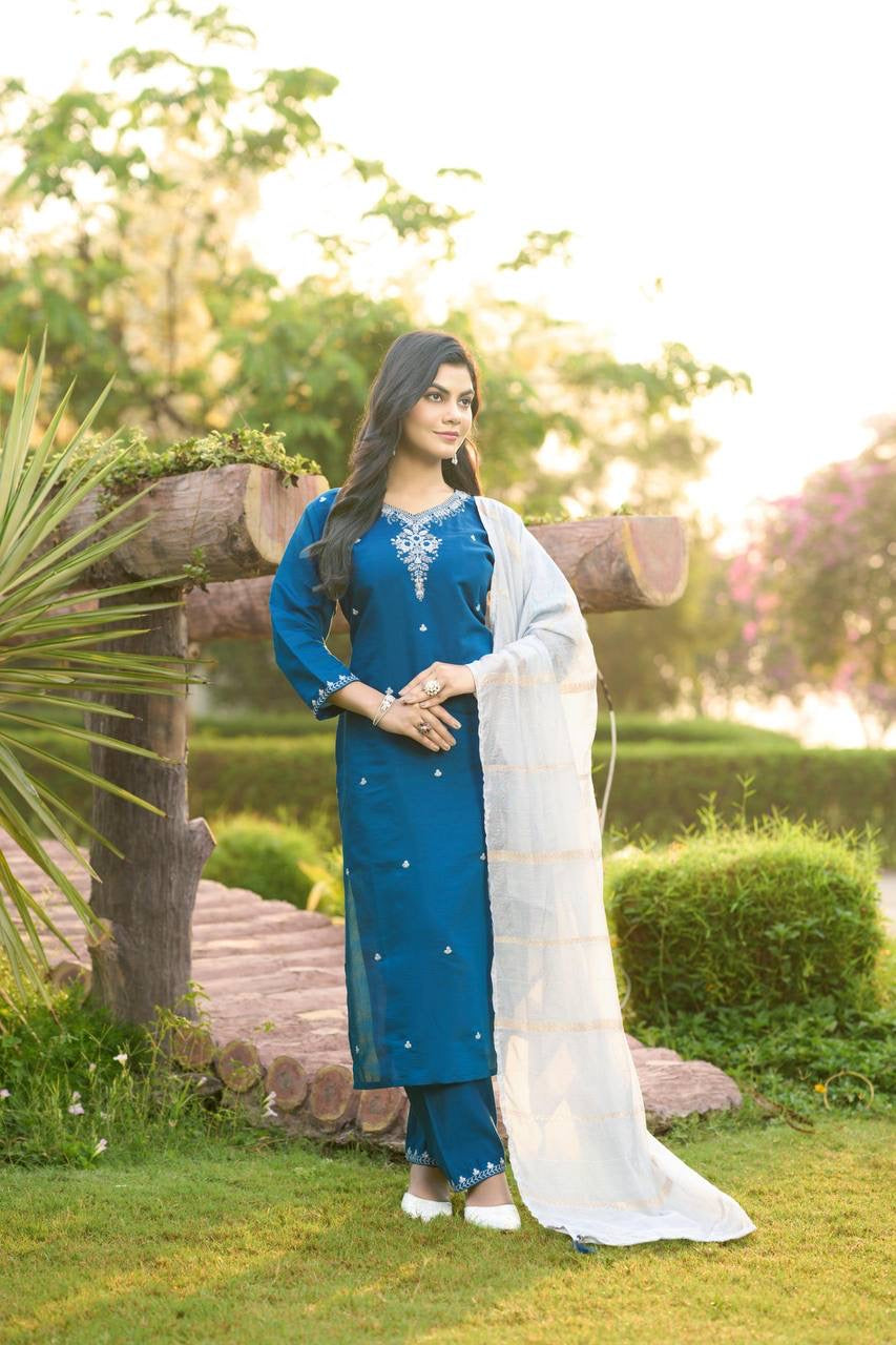 Teal Floral Kurti Set