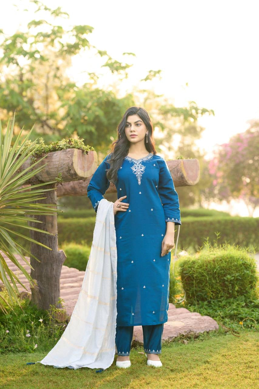 Teal Floral Kurti Set