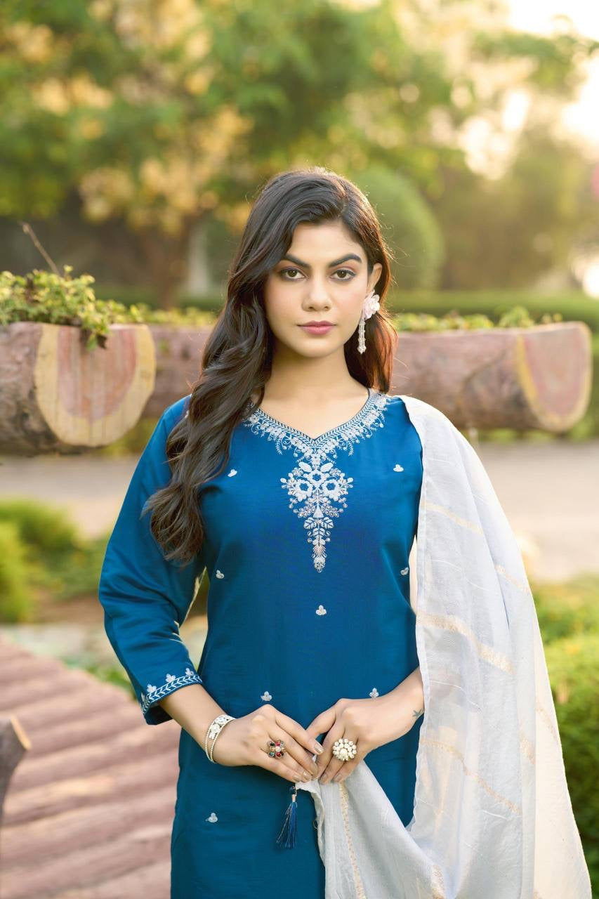 Teal Floral Kurti Set