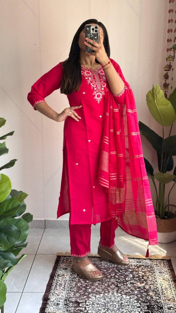 Red Floral Kurti Set