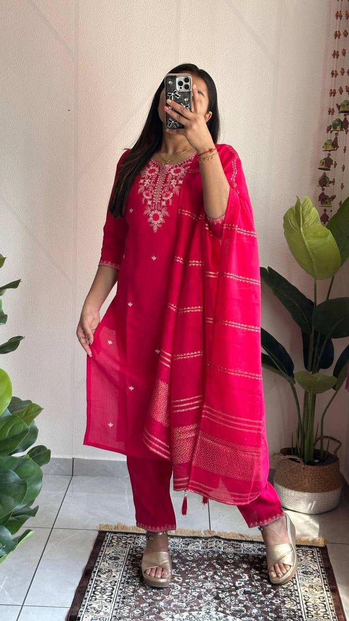 Red Floral Kurti Set