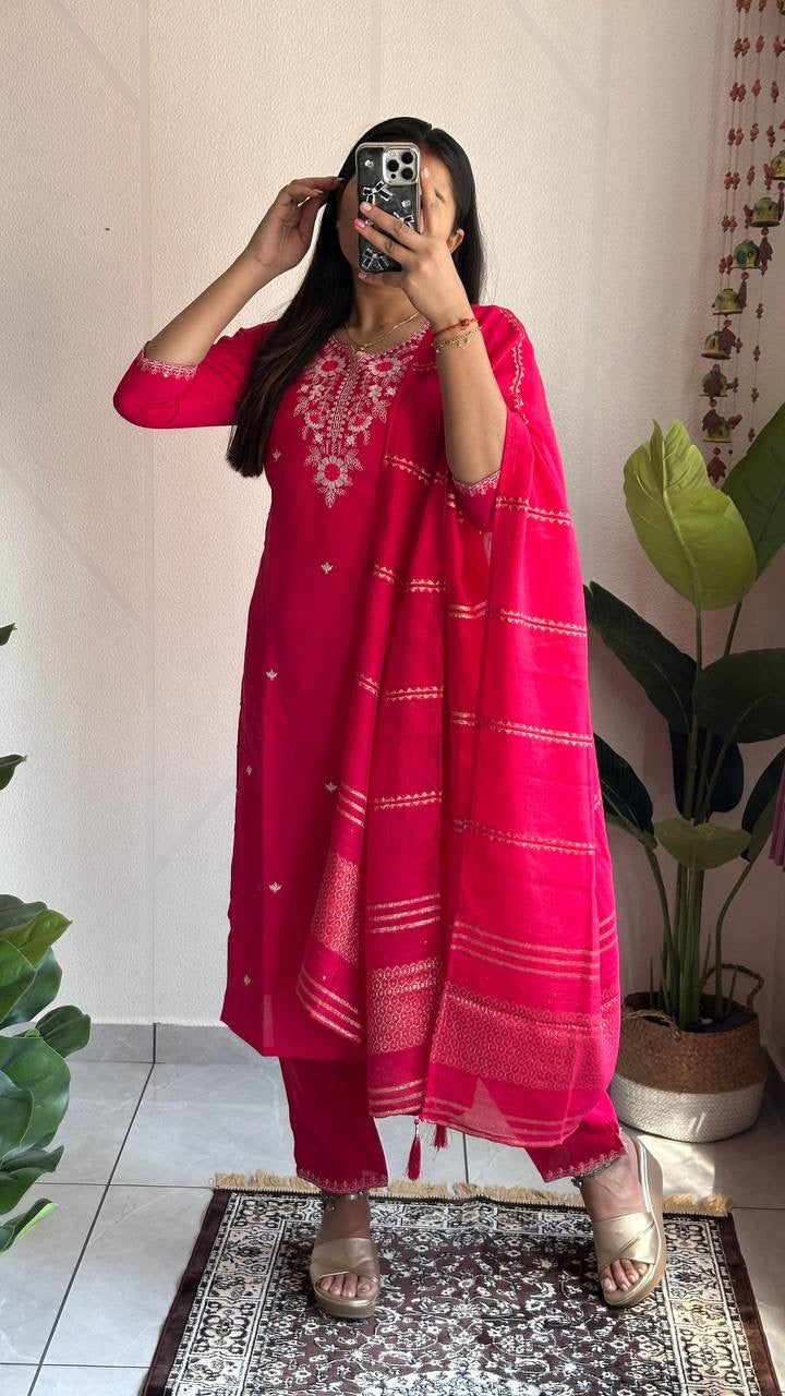 Red Floral Kurti Set