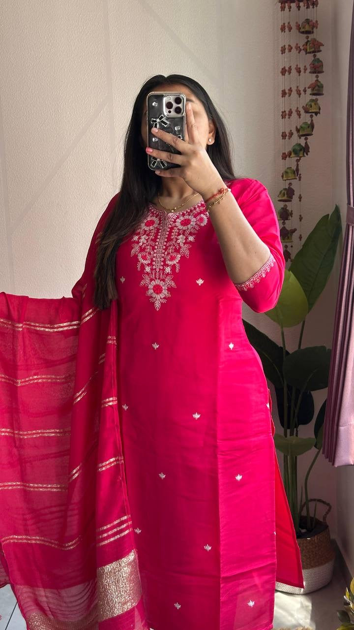 Red Floral Kurti Set