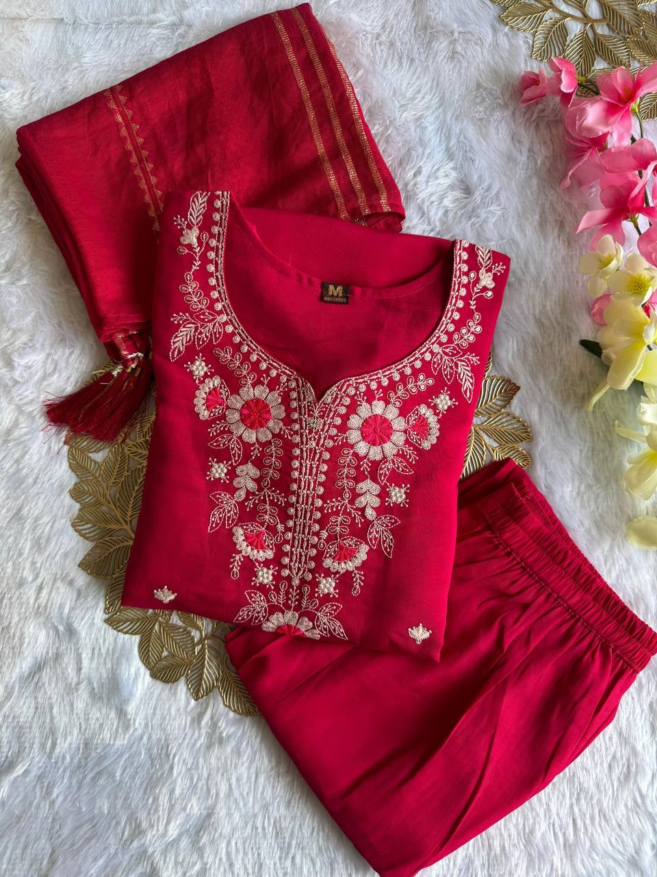 Red Floral Kurti Set