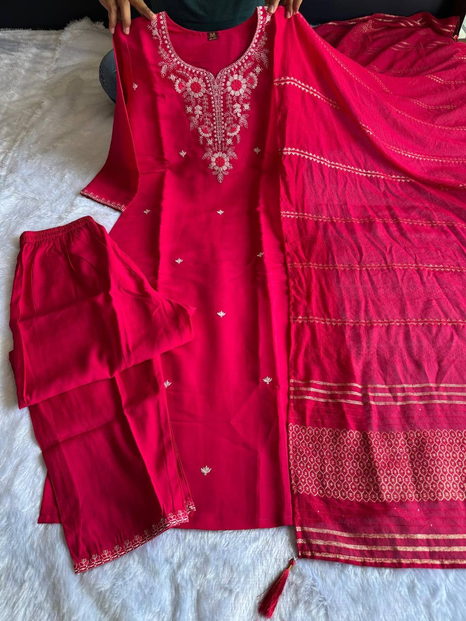 Red Floral Kurti Set