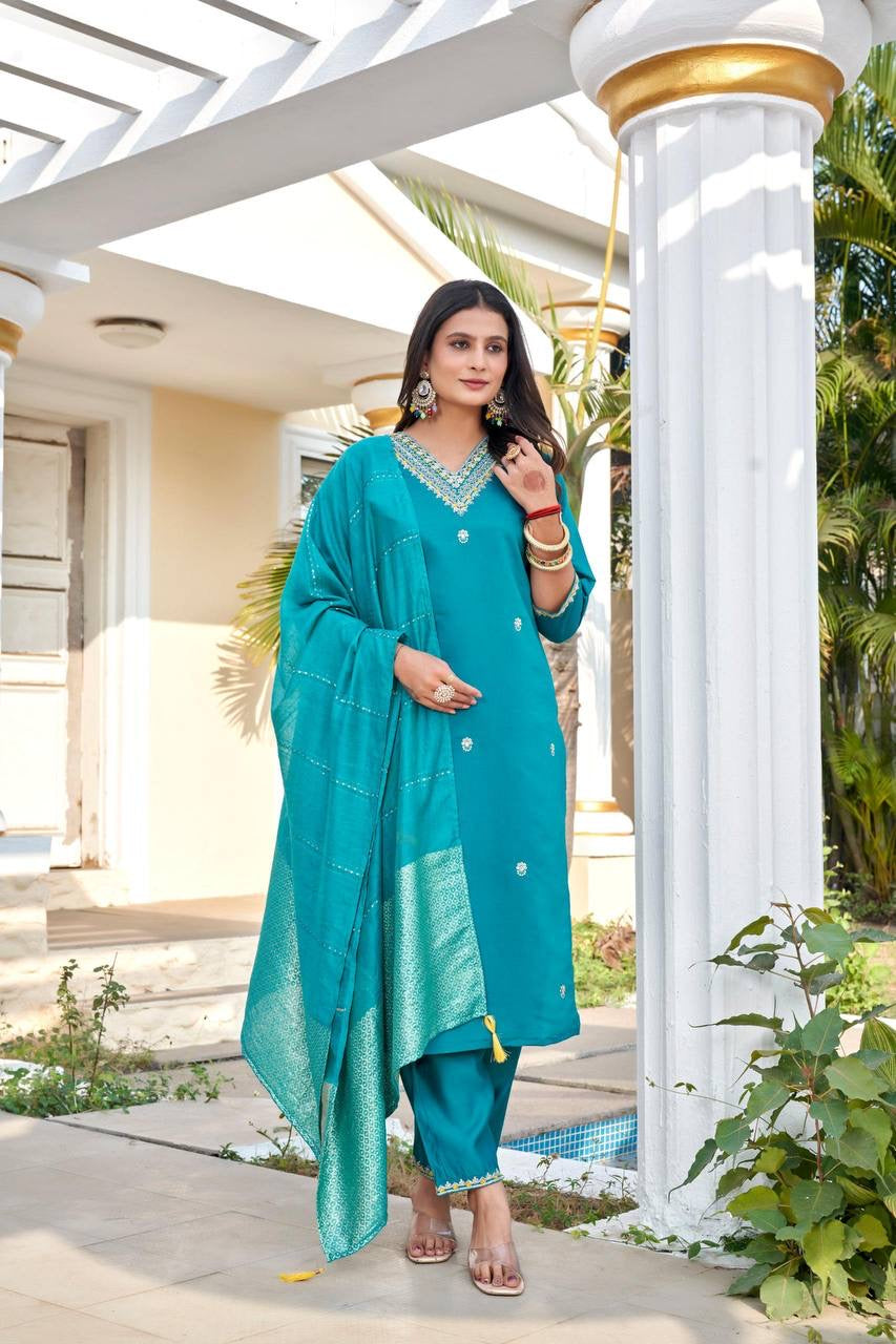Seagreen Floral Kurti Set