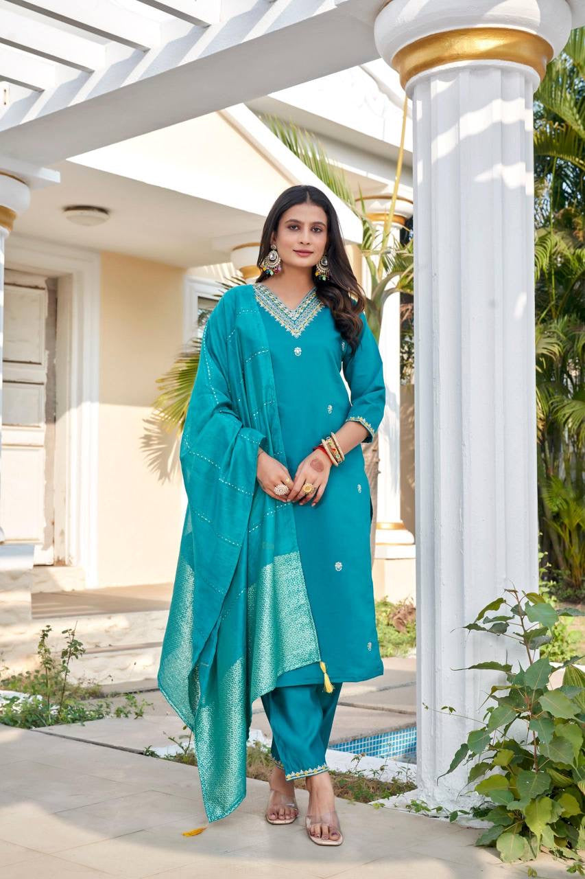 Seagreen Floral Kurti Set
