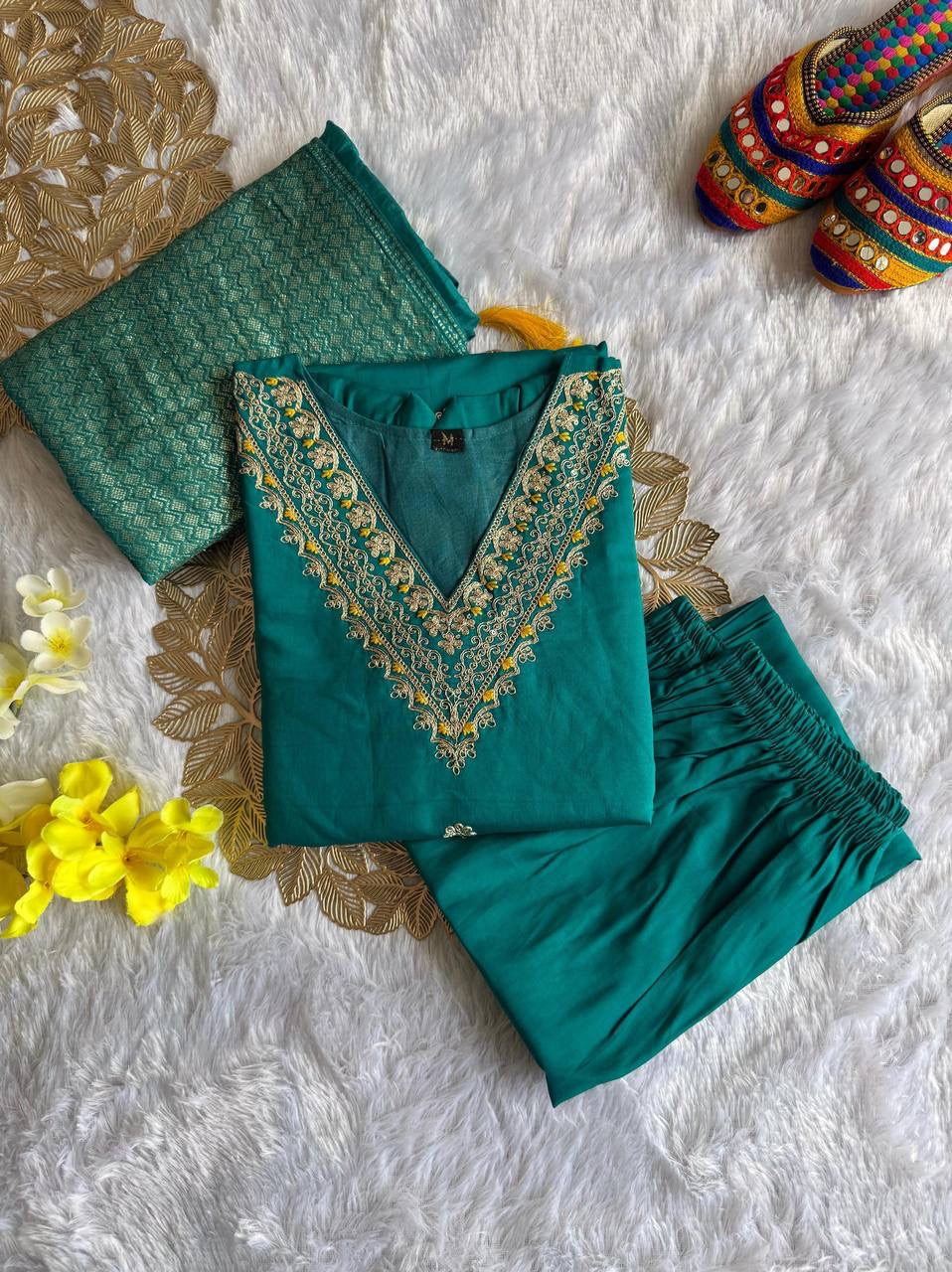 Seagreen Floral Kurti Set