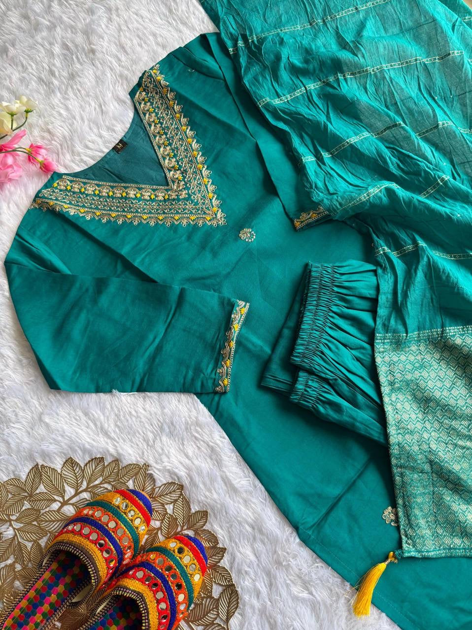Seagreen Floral Kurti Set