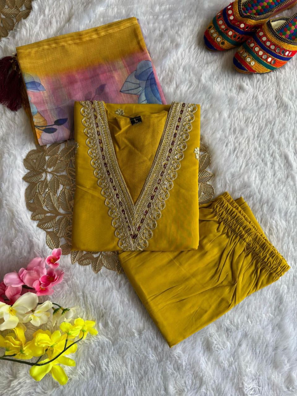 Yellow Floral Kurti Set