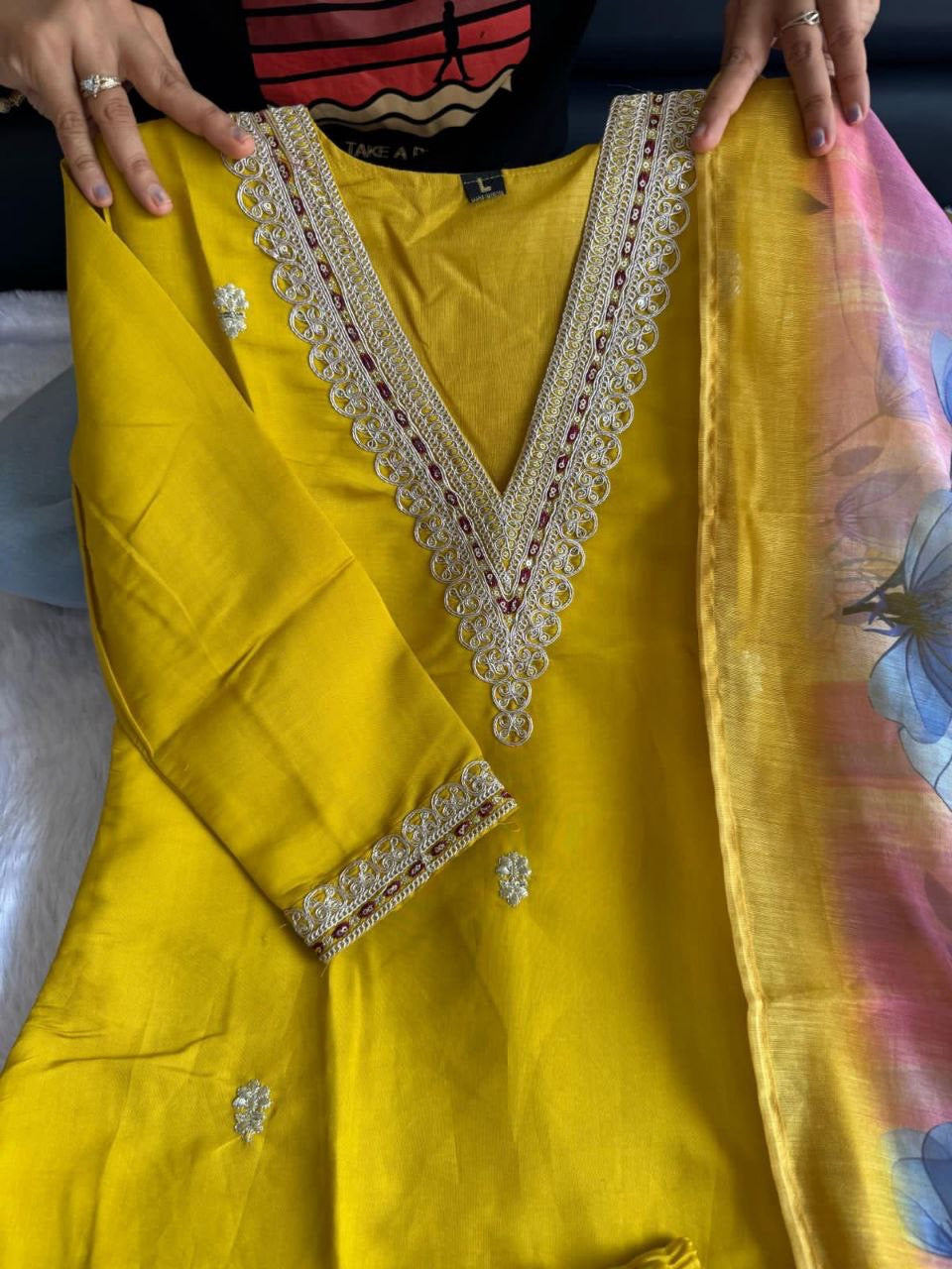 Yellow Floral Kurti Set