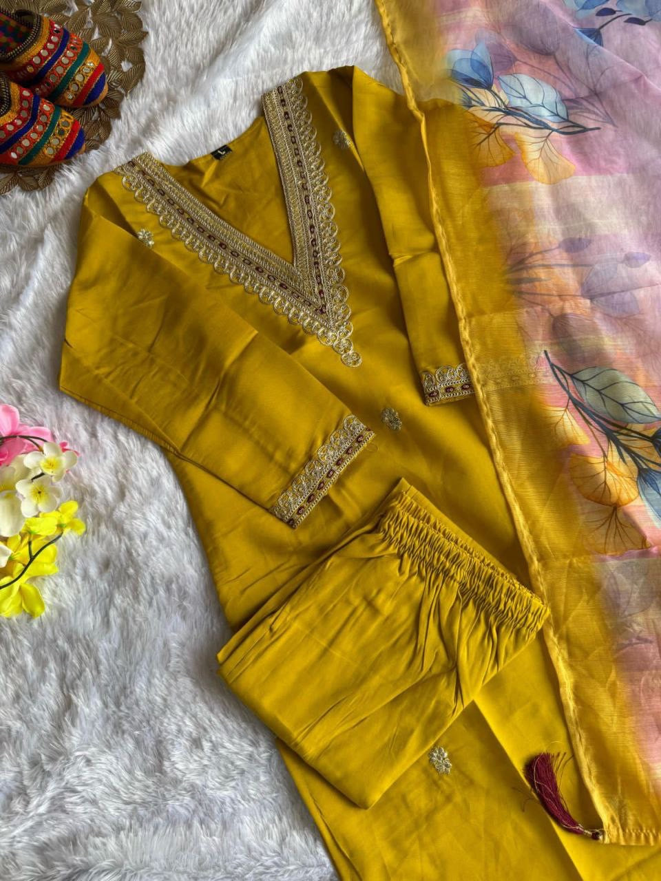 Yellow Floral Kurti Set