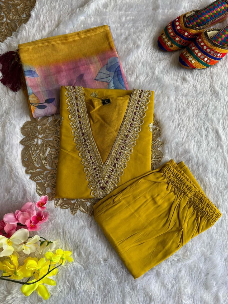 Yellow Floral Kurti Set