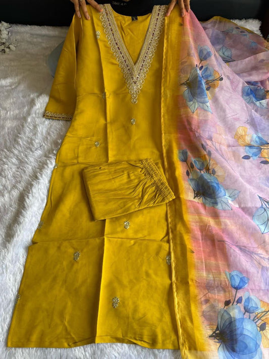 Yellow Floral Kurti Set
