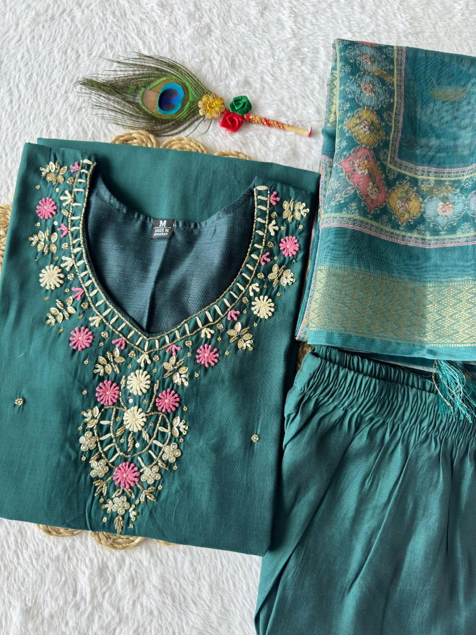 Forest Green Floral Kurti Set
