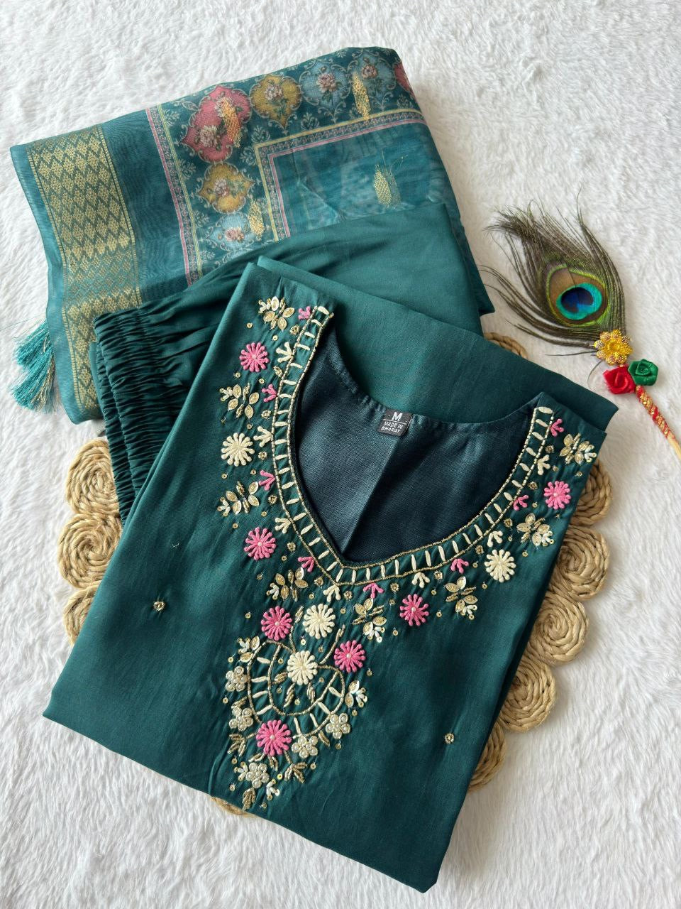Forest Green Floral Kurti Set