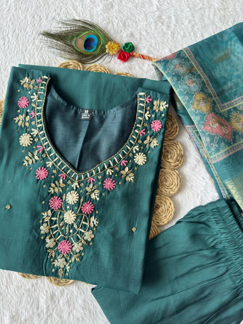 Forest Green Floral Kurti Set