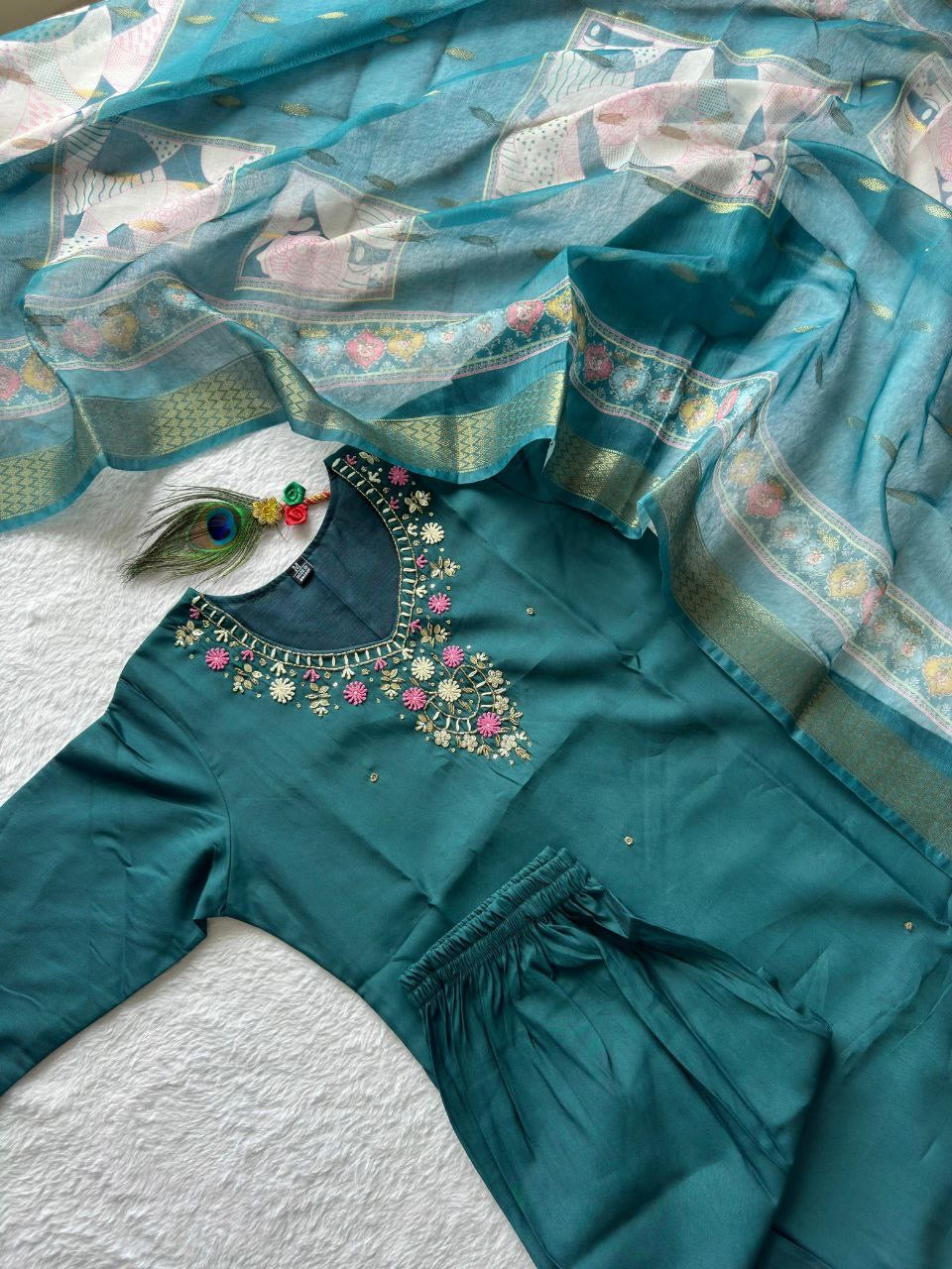 Forest Green Floral Kurti Set