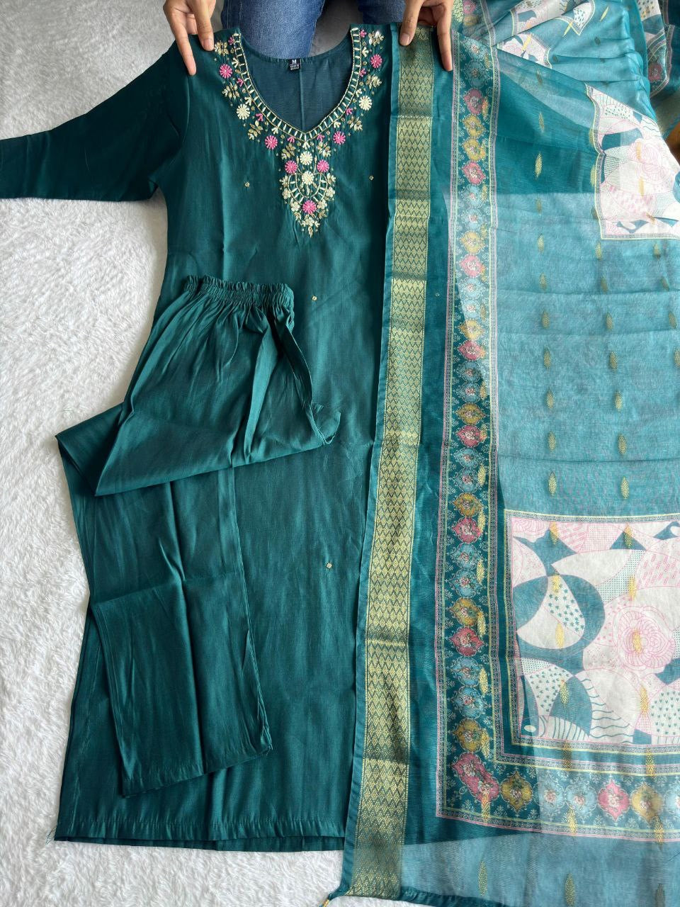 Forest Green Floral Kurti Set