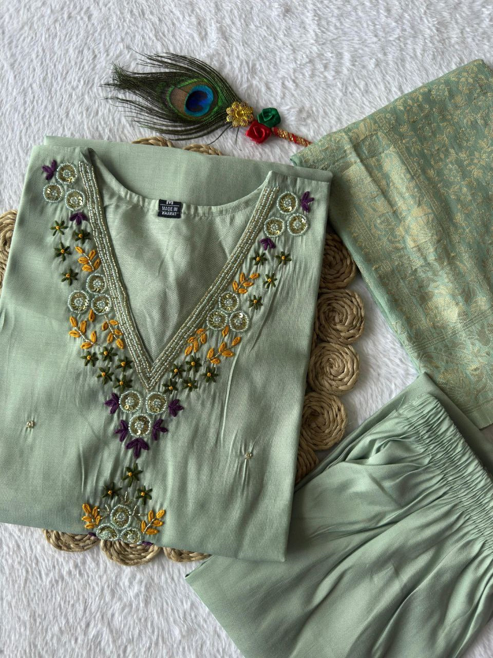 Mint Green Floral Kurti Set