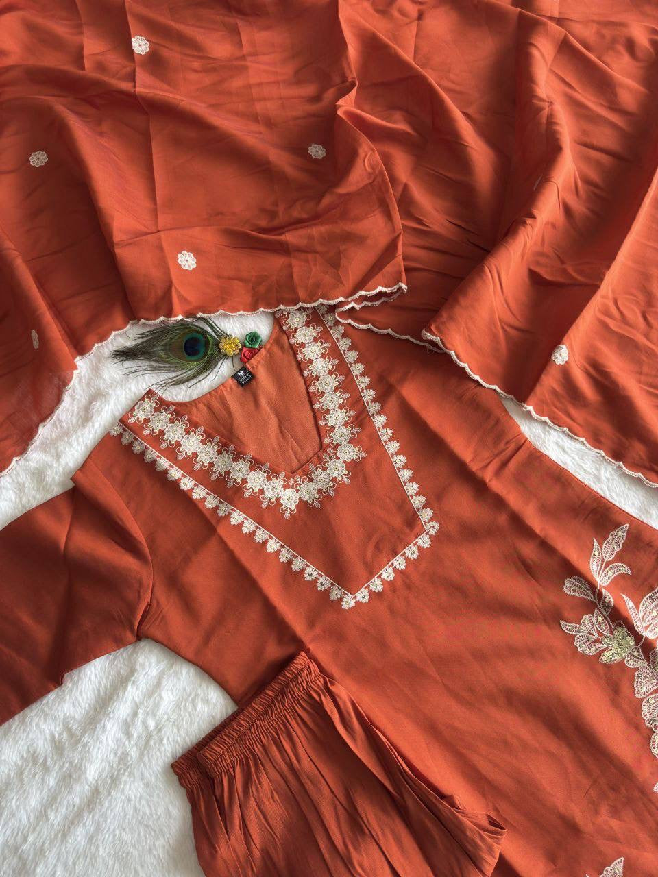 Premium Orange Kurti Set