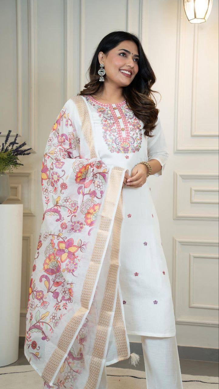 Cream X Purple Kurti Set