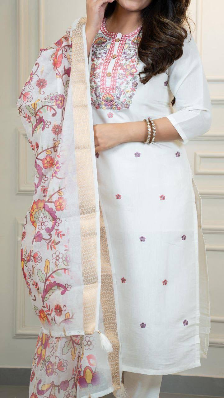 Cream X Purple Kurti Set