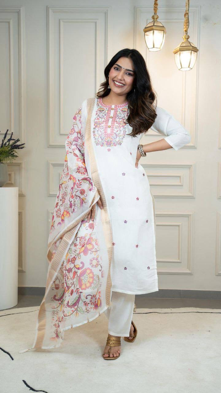 Cream X Purple Kurti Set
