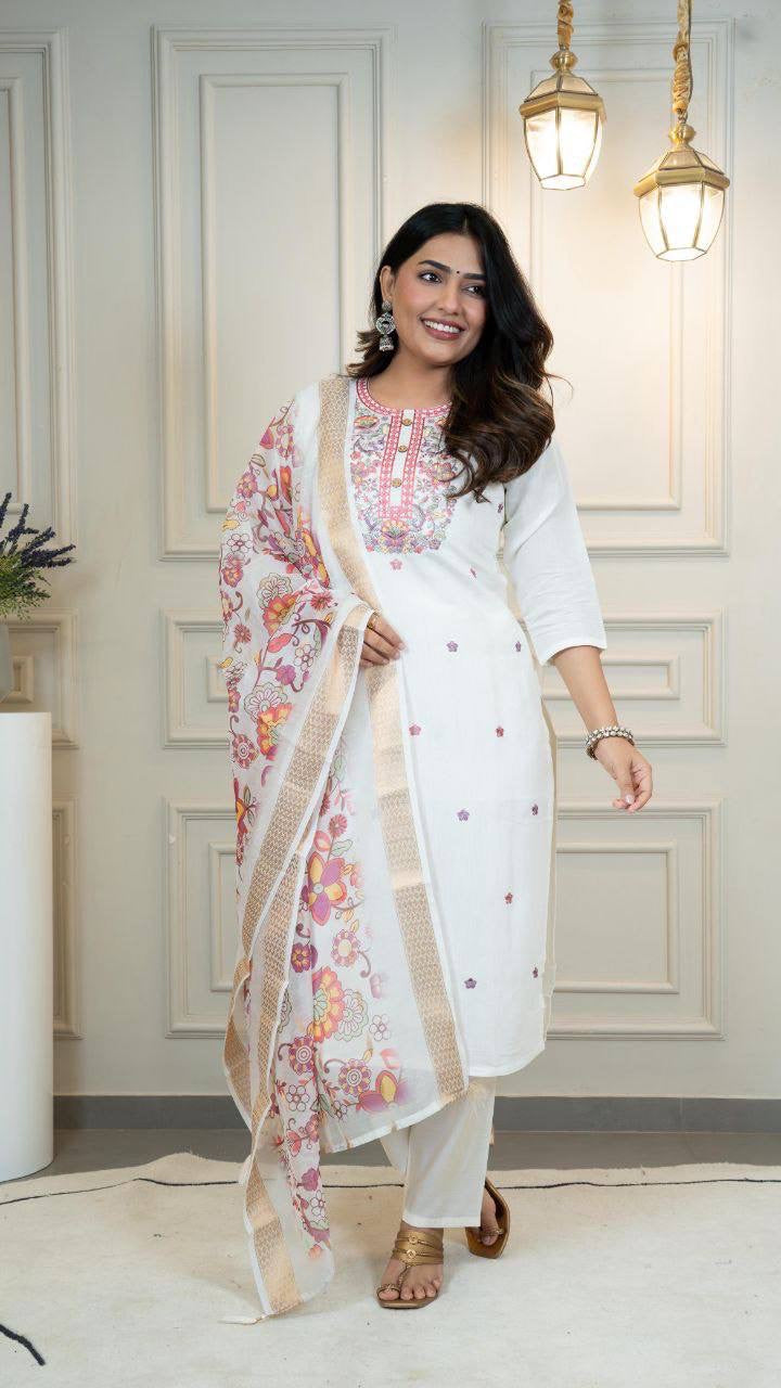 Cream X Purple Kurti Set