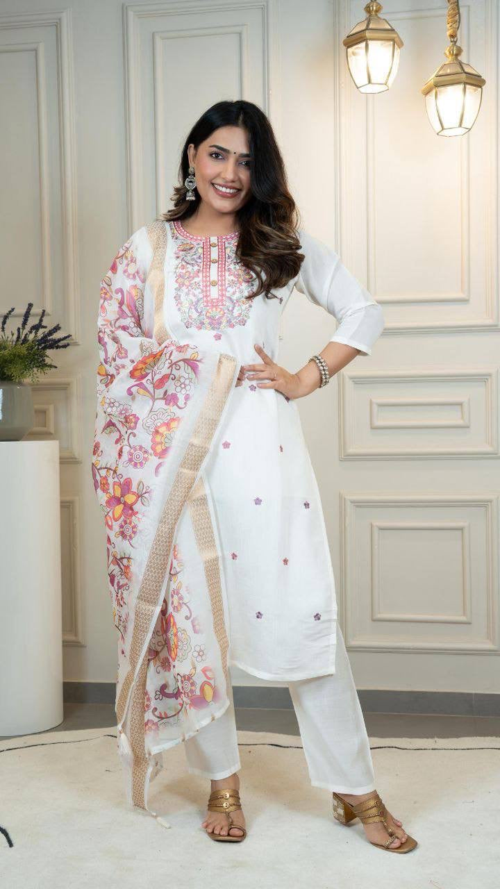 Cream X Purple Kurti Set
