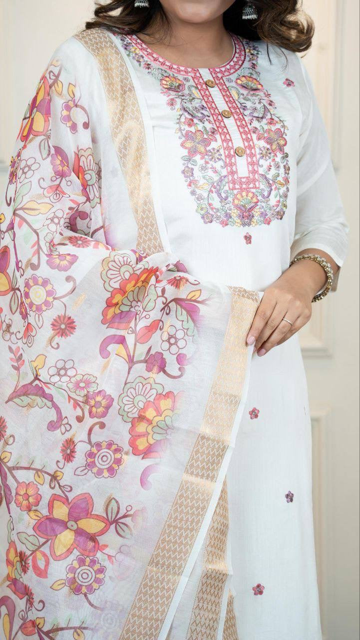 Cream X Purple Kurti Set