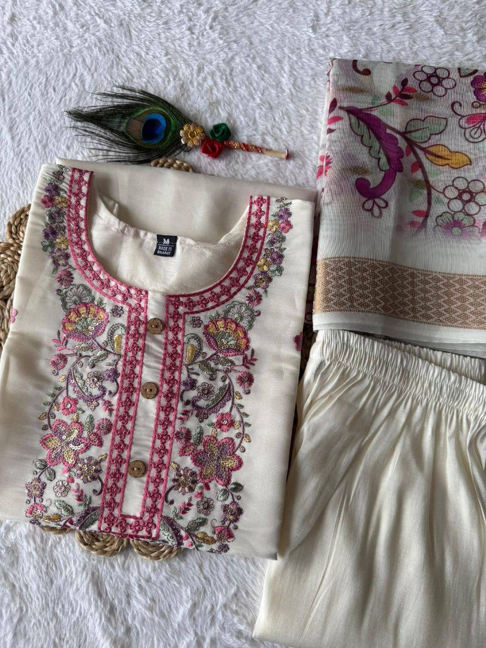 Cream X Purple Kurti Set