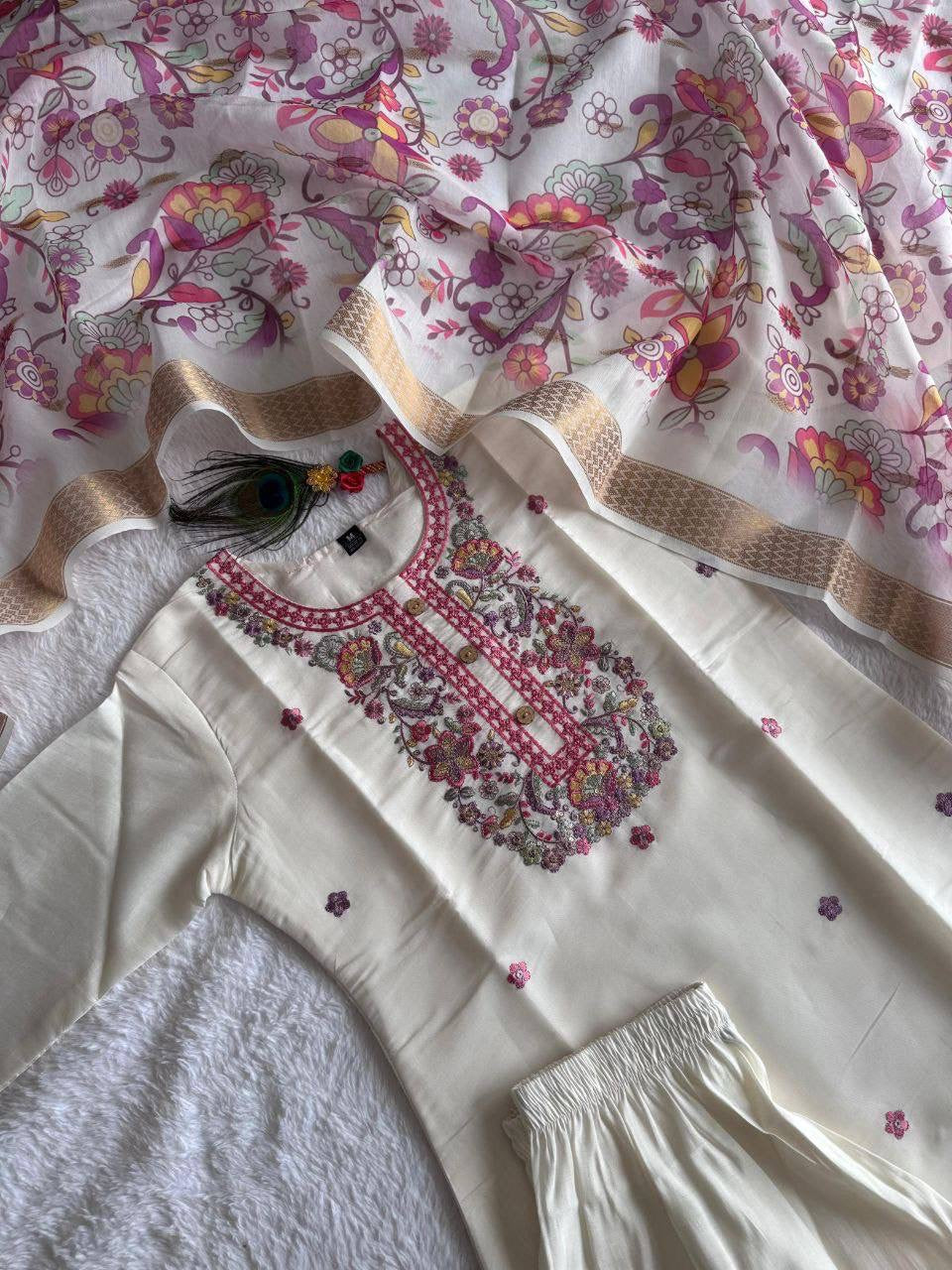 Cream X Purple Kurti Set
