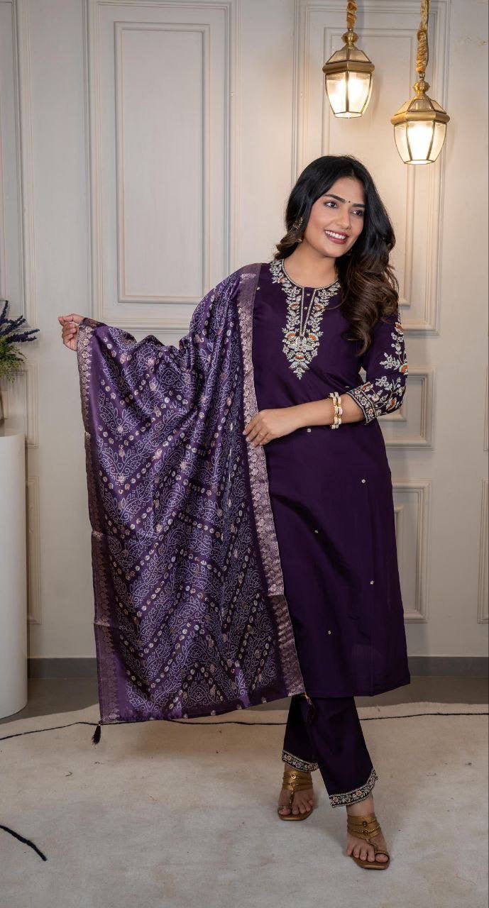 Dark Purple Kurti Set