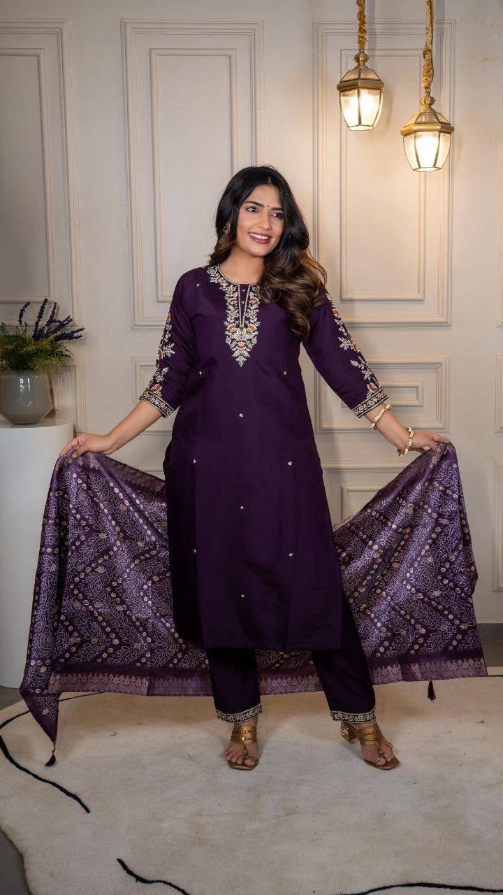 Dark Purple Kurti Set