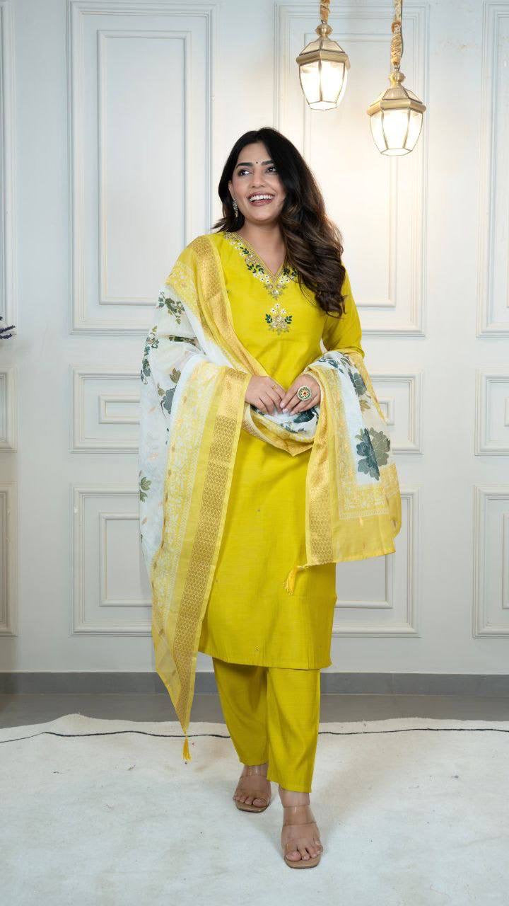 Yellow Floral Kurti Set